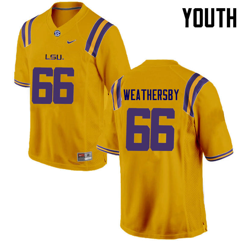 Youth LSU Tigers #66 Toby Weathersby College Football Jerseys Game-Gold